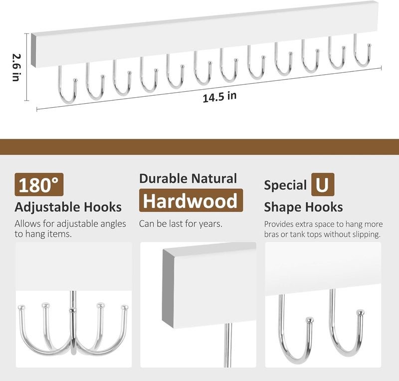 ZEDODIER 2 Pack Necklace Organizer Wall Mount, Wooden Jewelry Hanger Necklace Holder with 24 Hooks,Hanging Jewelry Organizer, White - Image 4